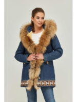 Зимняя джинсовая парка джинс + енот