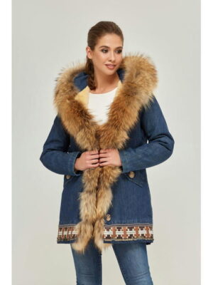 Зимняя джинсовая парка джинс + енот