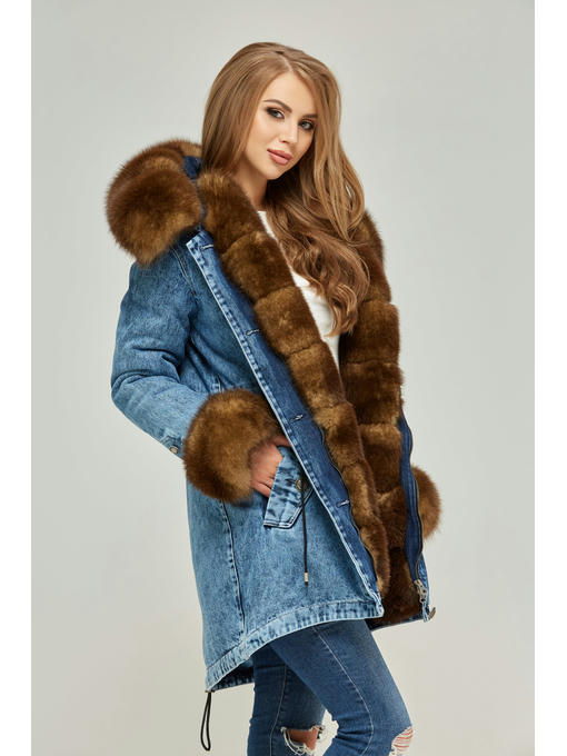 Зимняя джинсовая парка синий рыжий — изображение 2