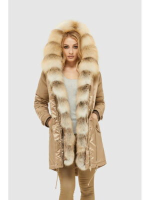 Зимняя парка Мех бежевая