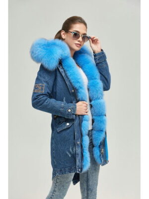 Зимняя джинсовая парка синий джинс