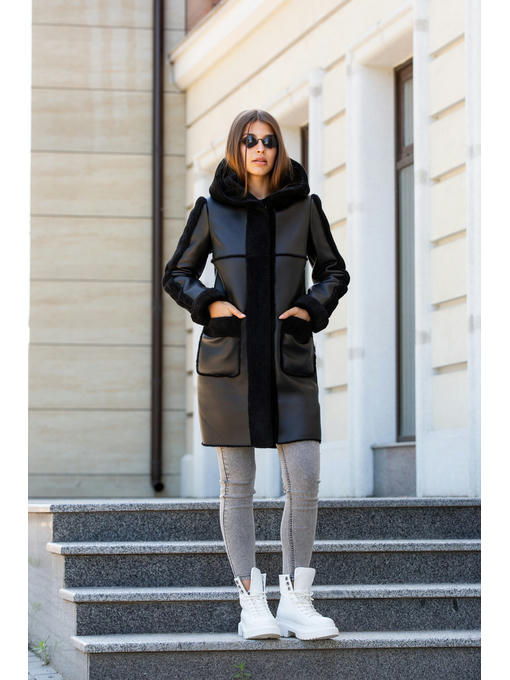 Зимняя Дубленка кап черная — изображение 2