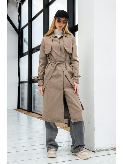 Демисезонный тренч коричневый