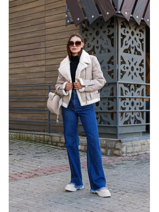 Зимняя дубленка бежевая — изображение 2