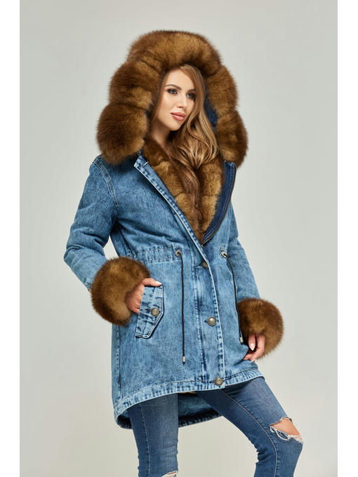 Зимняя джинсовая парка синий рыжий — изображение 3
