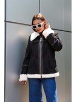 Зимняя дубленка черная