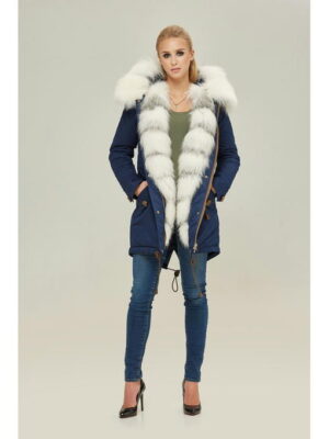 Зимняя парка Мех синий + белая