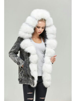 Зимняя джинсовая парка серая