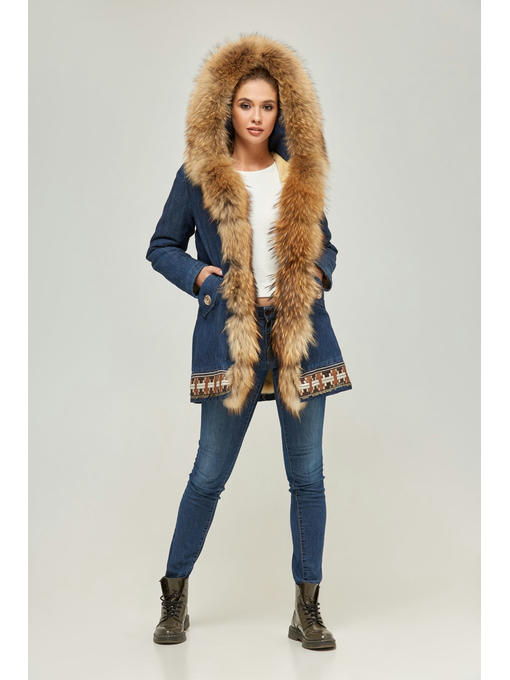 Зимняя джинсовая парка джинс + енот — изображение 3