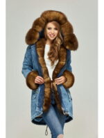 Зимняя джинсовая парка синий рыжий