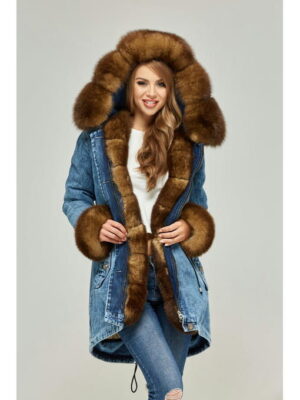 Зимняя джинсовая парка синий рыжий