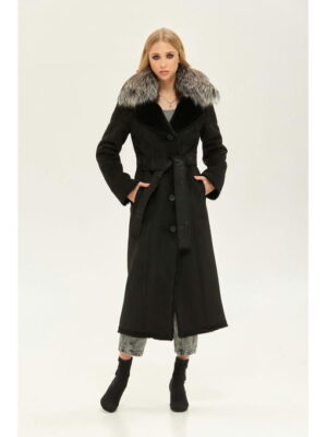 Зимняя дубленка черная