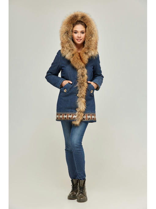 Зимняя джинсовая парка джинс + енот — изображение 4