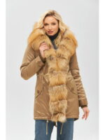 Зимняя парка Мех Бежевая + голд