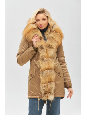 Зимняя парка Мех Бежевая + голд
