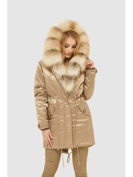 Зимняя парка Мех бежевая — изображение 4