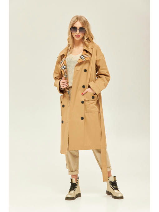 Демисезонный тренч кемел + рыжая клетка — изображение 2