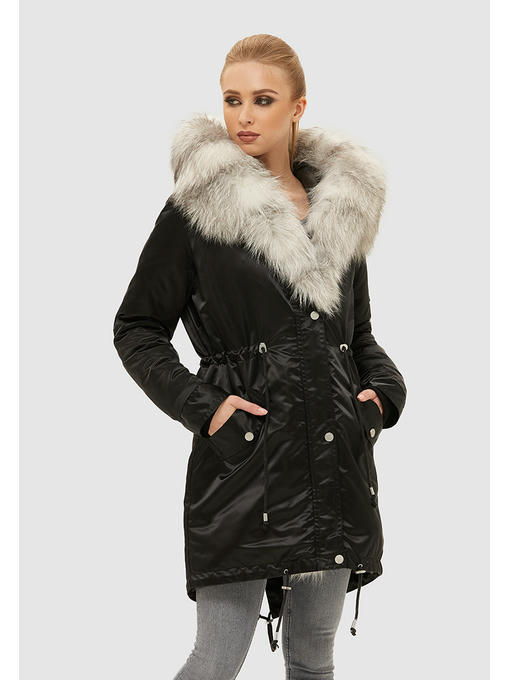 Зимняя парка черная + белая мех — изображение 3
